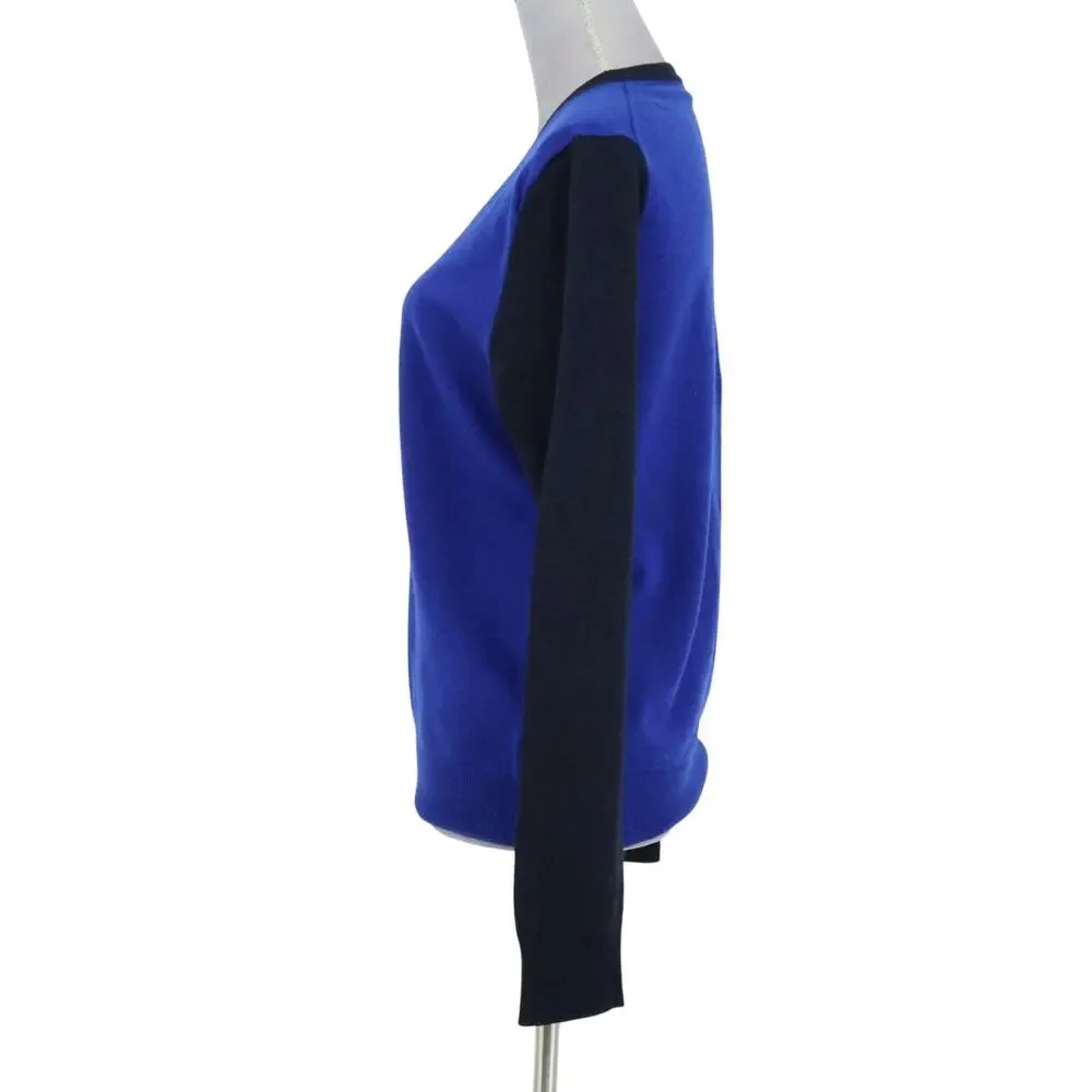 Express Sweater Womens Medium Blue Black Extra Fine Merino Wool Pullover